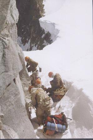 Preparing to descend the Darapioz pass (4500m) (Da on map).  I was a
little concerned about the prospect of an 80m abseil over a
cornice!
