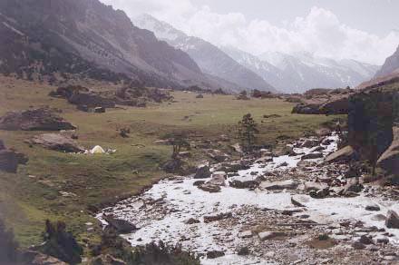 The valley at the other side of the Djiptik pass.  We spent a couple
of days walking up this valley to the glacier.